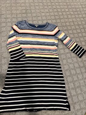 Talbots Striped Knit A-Line Dress in Navy, White, Peach & Yellow